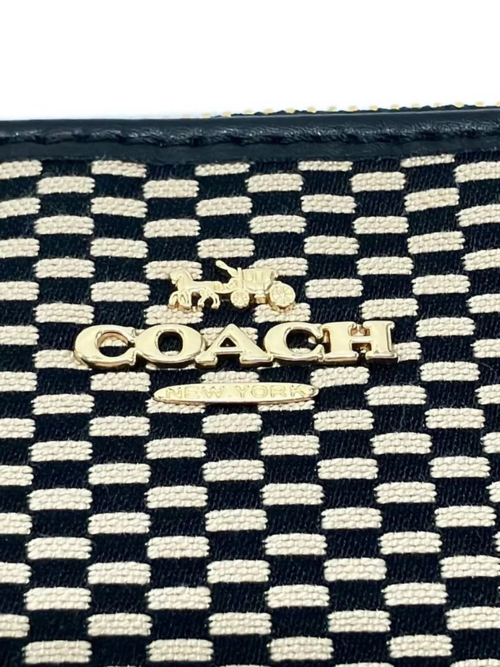 COACH Legacy Exploded Jacquard Corner Zip F13311 Black Beige Jacquard Leather